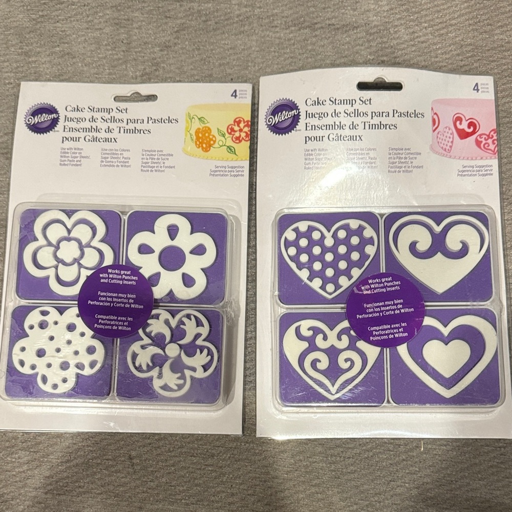 Wilton Floral and Heart Cake Stamp Set ( 4 Pieces in Each Set)